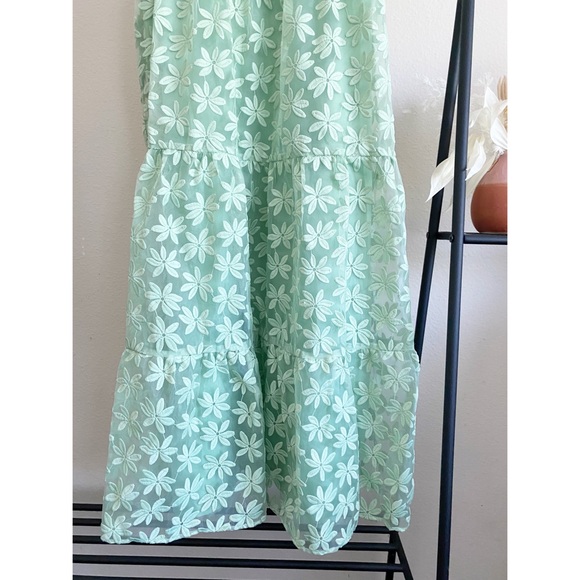 ❌SOLD❌ASOS Green Floral Tiered Sleeveless Midi Tie Back Square Neck Dress Size 2 - Picture 6 of 8